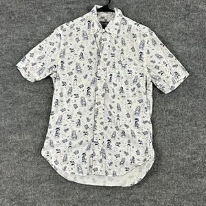 Gitman Bros Shirt Men Small Vintage Good Luck Short Sleeve White Botton Down